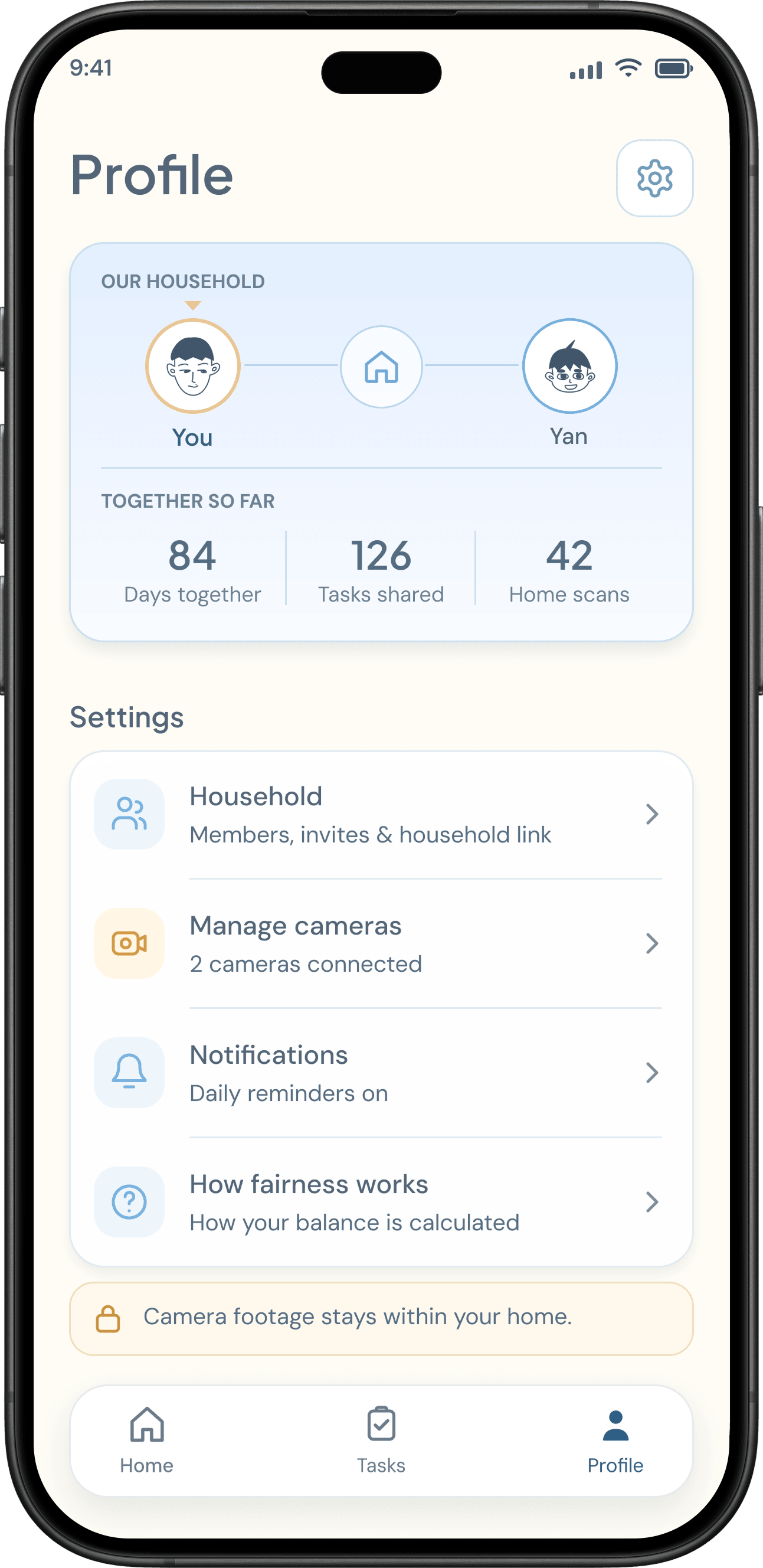 Fairnest household profile and account settings